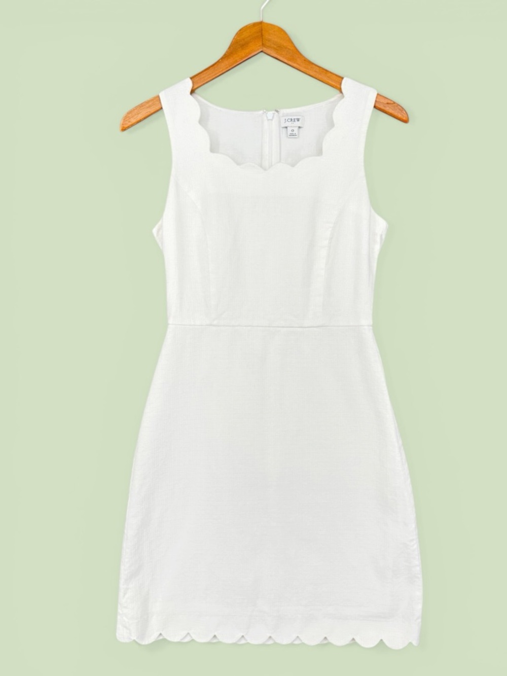 J.Crew Factory Scalloped Basketweave Square‑Neck Dress White 100% Cotton Size 0